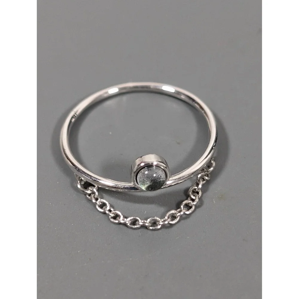 Pura Vida Silver Tone Chain Ring Blue Stone Dainty Stackable‎ Ring Size 5
